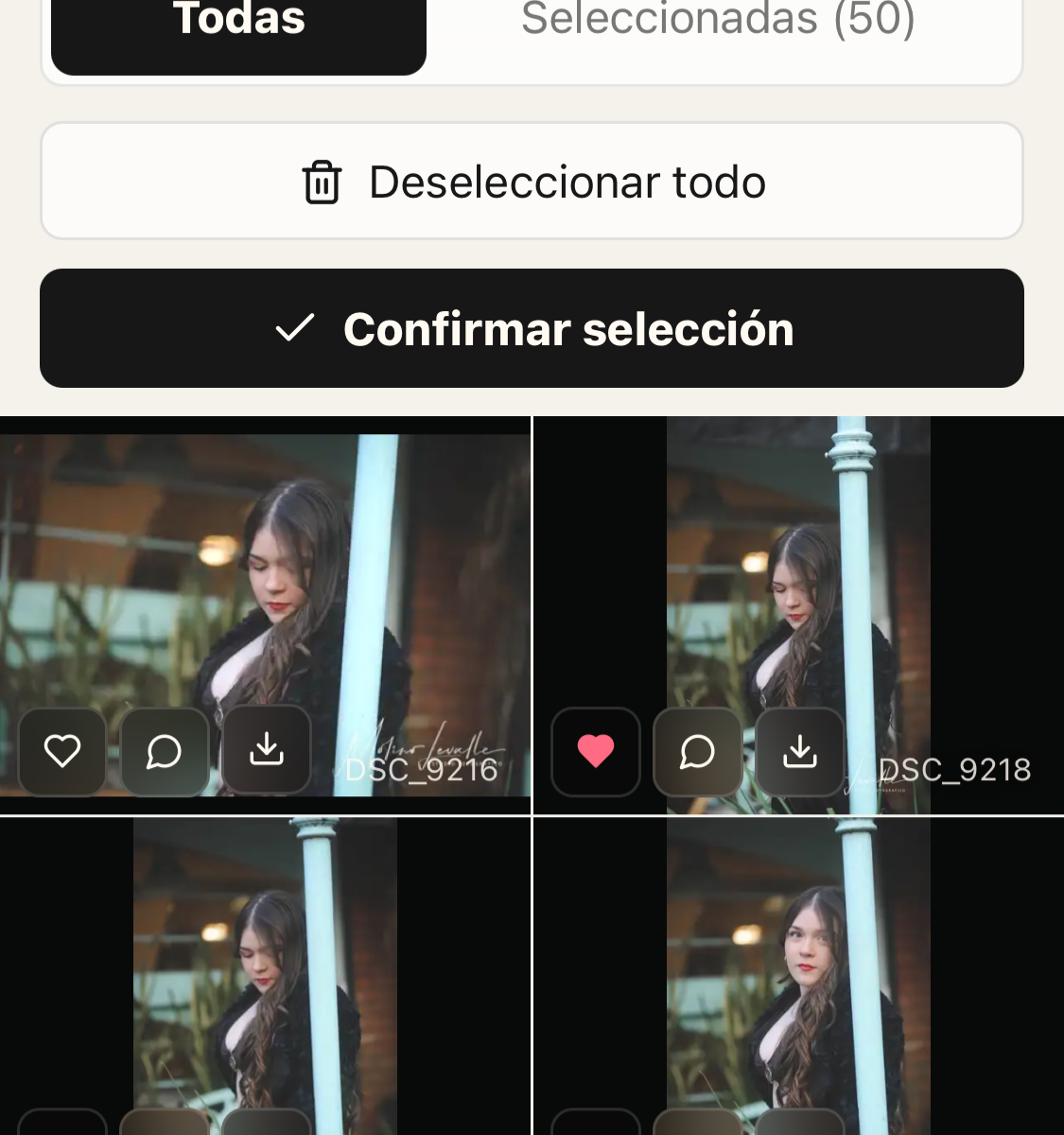 Vista móvil real de una galería PhotoCheck Pro